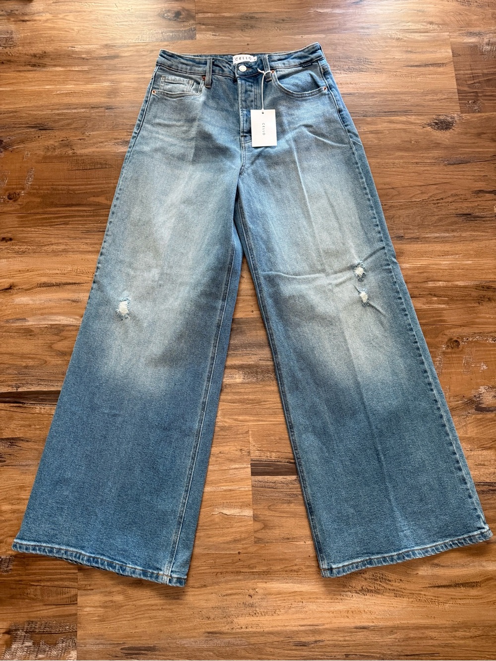 Cello Wide Leg Distressed Women's Jeans - Light Blue